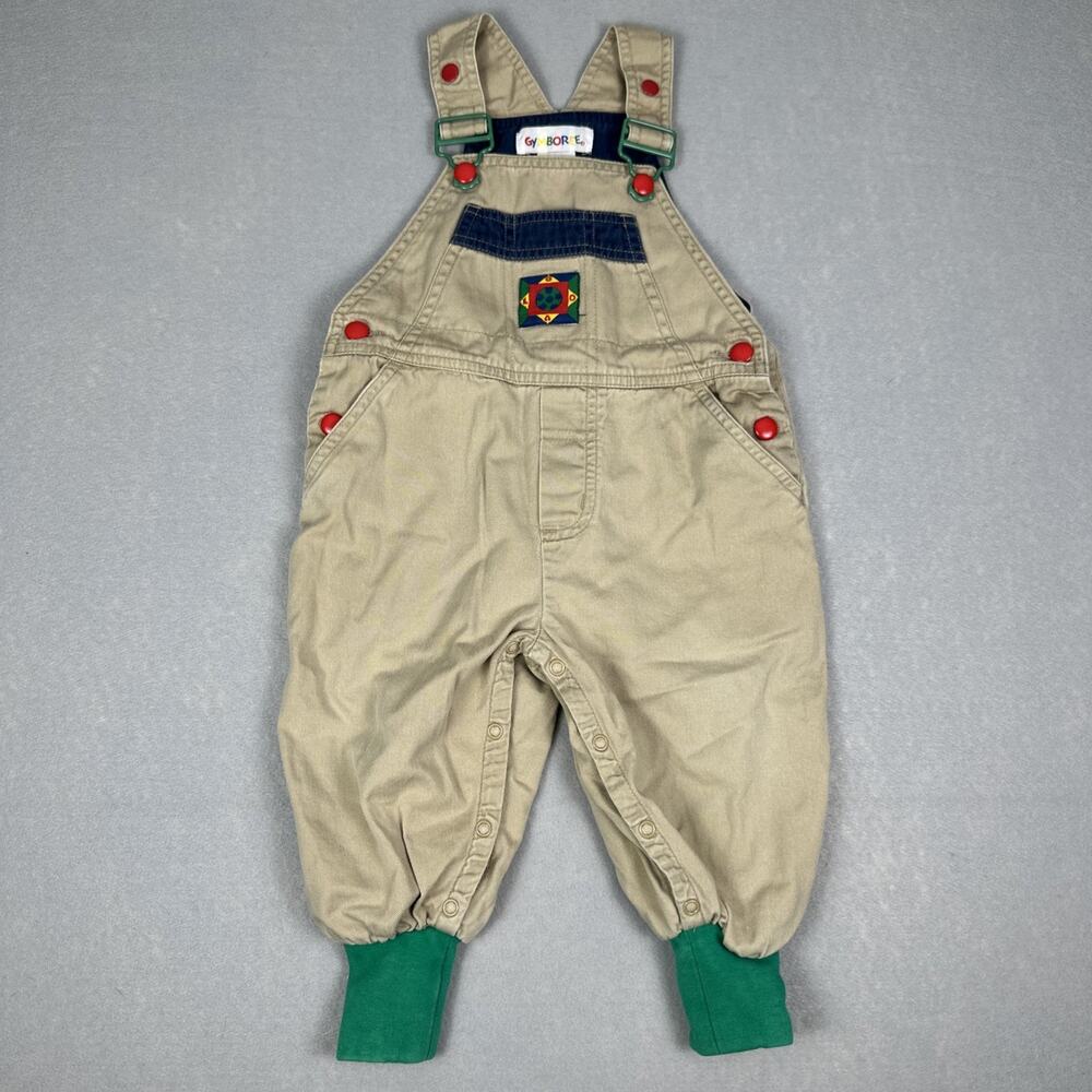 Gymboree Rainbow Tag Size X-Small Tan Overalls Soccer Ball Green Red Blue